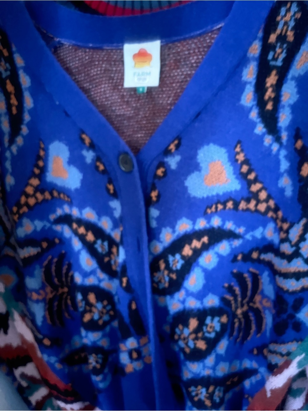 Farm Rio bold Button Cardigan Sweater floral with pink contrast on back - Picture 3 of 9